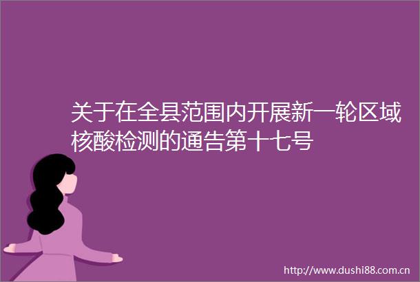 关于在全县范围内开展新一轮区域核酸检测的通告第十七号