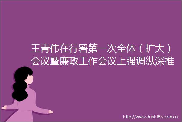 王青伟在行署第一次全体（扩大）会议暨廉政工作会议上强调纵深推进系统党风廉政建设更好服务和保障经济社会高质量发展