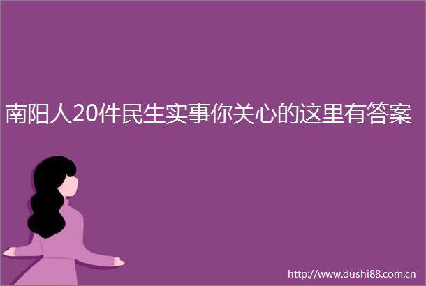 南阳人20件民生实事你关心的这里有答案