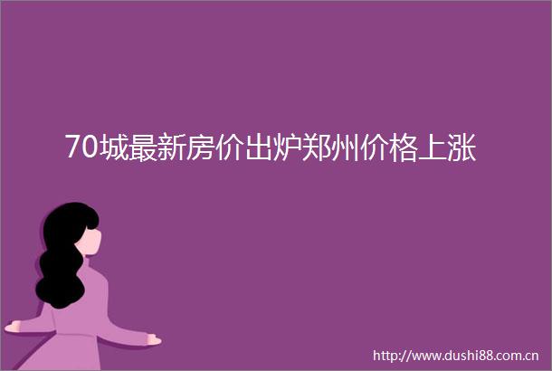 70城最新房价出炉郑州价格上涨