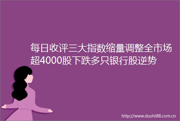 每日收评三大指数缩量调整全市场超4000股下跌多只银行股逆势再创新高