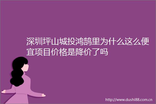 深圳坪山城投鸿鹄里为什么这么便宜项目价格是降价了吗