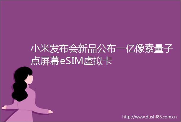 小米发布会新品公布一亿像素量子点屏幕eSIM虚拟卡