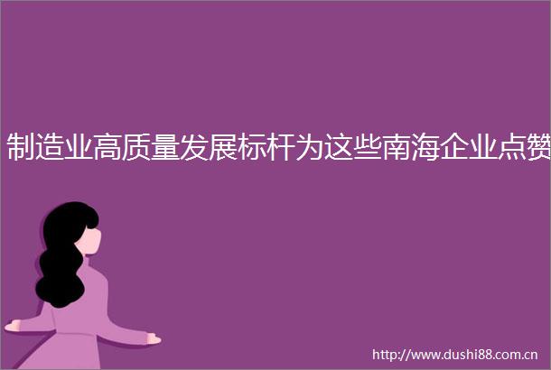 制造业高质量发展标杆为这些南海企业点赞