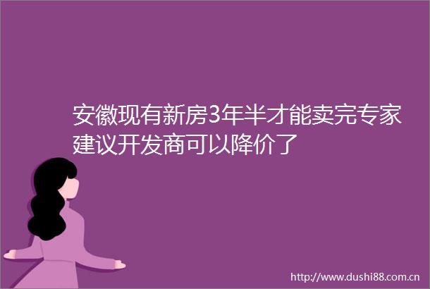 安徽现有新房3年半才能卖完专家建议开发商可以降价了