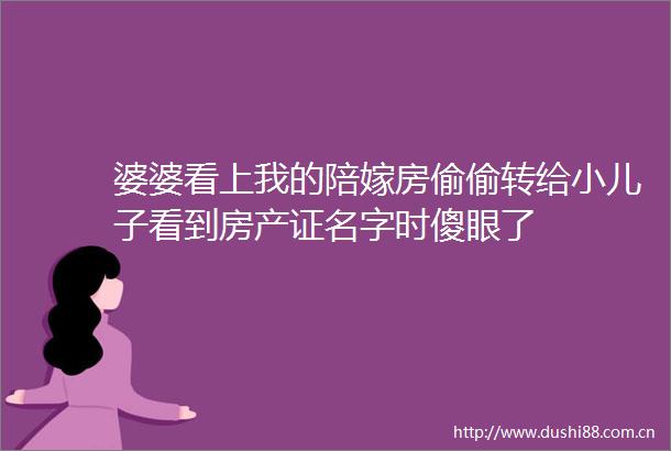 婆婆看上我的陪嫁房偷偷转给小儿子看到房产证名字时傻眼了