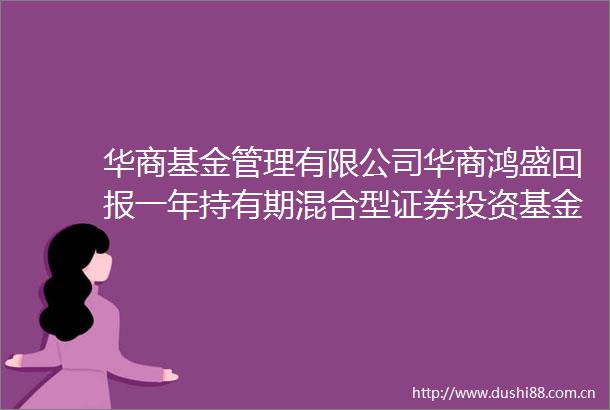 华商基金管理有限公司华商鸿盛回报一年持有期混合型证券投资基金招募说明书（更新）