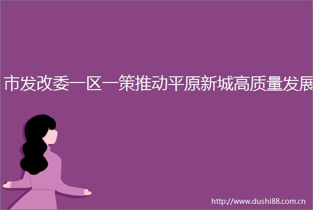 市发改委一区一策推动平原新城高质量发展