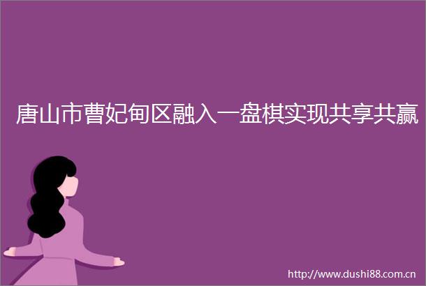 唐山市曹妃甸区融入一盘棋实现共享共赢