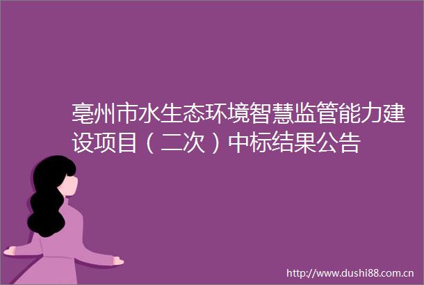 亳州市水生态环境智慧监管能力建设项目（二次）中标结果公告