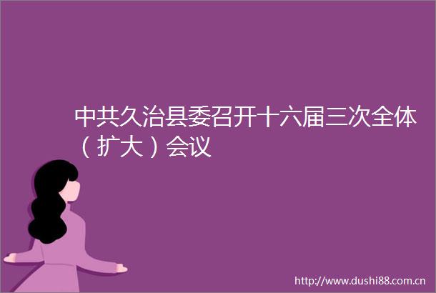 久治县委召开十六届三次全体（扩大）会议