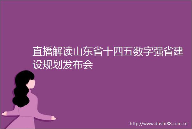 直播解读山东省十四五数字强省建设规划发布会