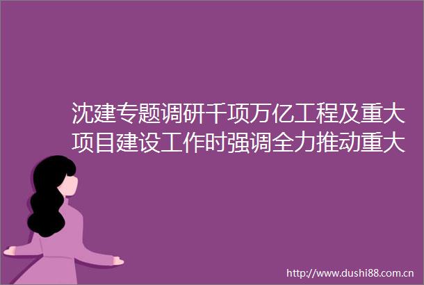 沈建专题调研千项万亿工程及重大项目建设工作时强调全力推动重大项目建设提速增效为高质量发展提供有力支撑