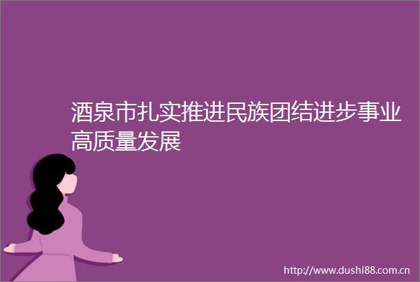 酒泉市扎实推进民族团结进步事业高质量发展