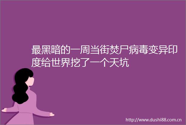 最黑暗的一周当街焚尸病毒变异印度给世界挖了一个天坑