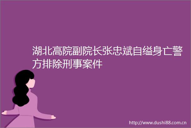 湖北高院副院长张忠斌自缢身亡警方排除刑事案件