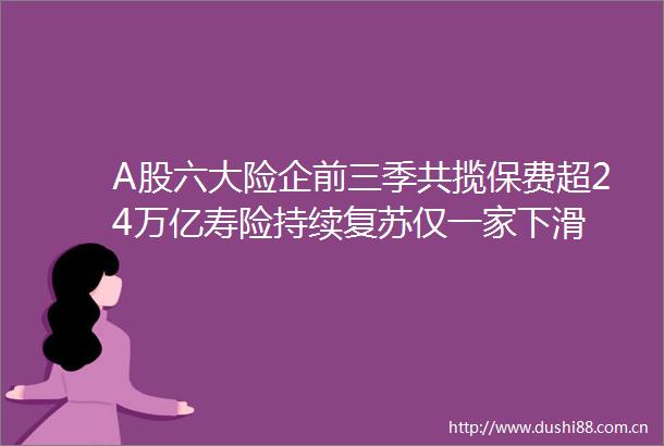 A股六大险企前三季共揽保费超24万亿寿险持续复苏仅一家下滑