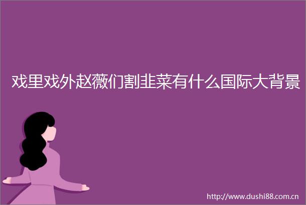 戏里戏外赵薇们割韭菜有什么国际大背景