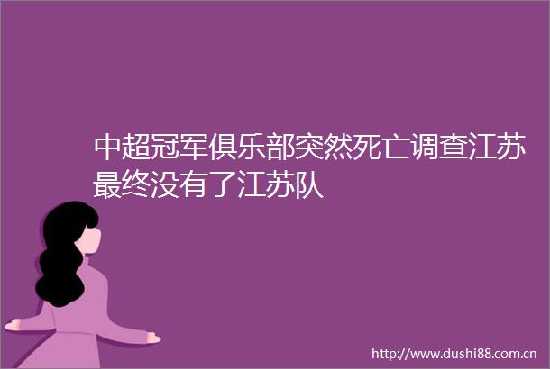 中超冠军俱乐部突然死亡调查江苏最终没有了江苏队