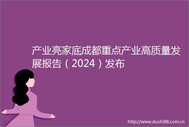 产业亮家底成都重点产业高质量发展报告（2024）发布