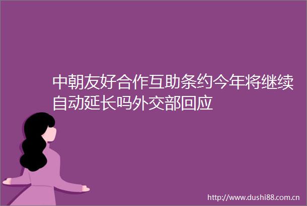 中朝友好合作互助条约今年将继续自动延长吗外交部回应