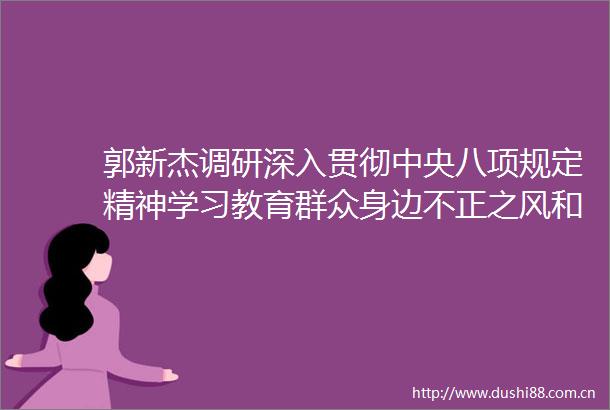 郭新杰调研深入贯彻中央八项规定精神学习教育群众身边不正之风和问题集中整治工作开展情况