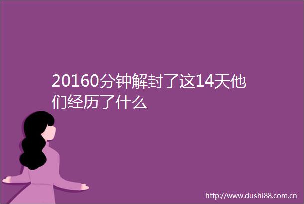 20160分钟解封了这14天他们经历了什么