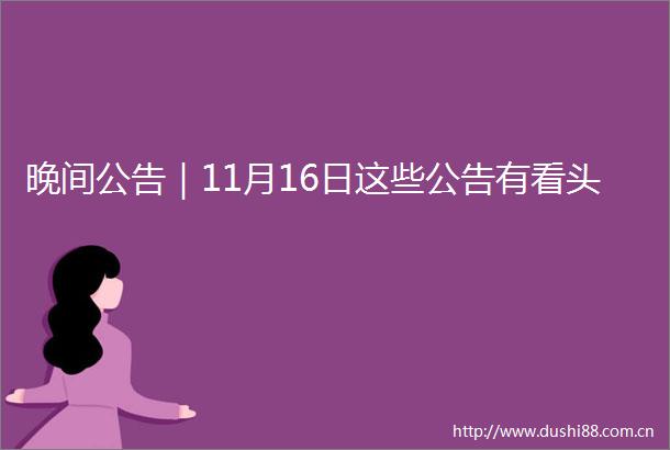 晚间公告｜11月16日这些公告有看头