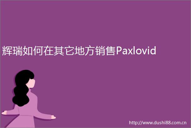 辉瑞如何在其它地方销售Paxlovid