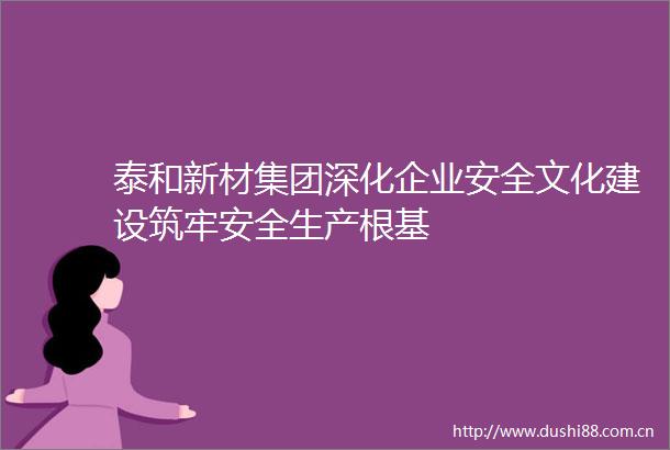泰和新材集团深化企业安全文化建设筑牢安全生产根基