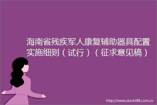 海南省残疾军人康复辅助器具配置实施细则（试行）（征求意见稿）政策解读