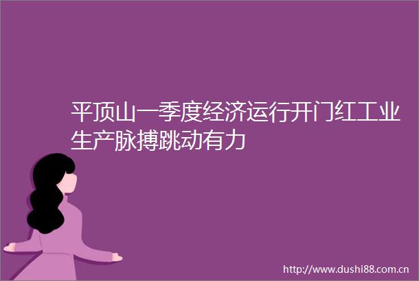 平顶山一季度经济运行开门红工业生产脉搏跳动有力