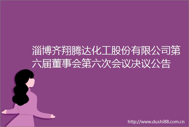 淄博齐翔腾达化工股份有限公司第六届董事会第六次会议决议公告