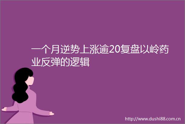 一个月逆势上涨逾20复盘以岭药业反弹的逻辑