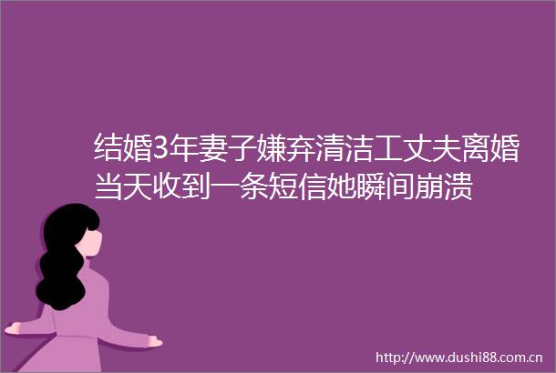 结婚3年妻子嫌弃清洁工丈夫离婚当天收到一条短信她瞬间崩溃