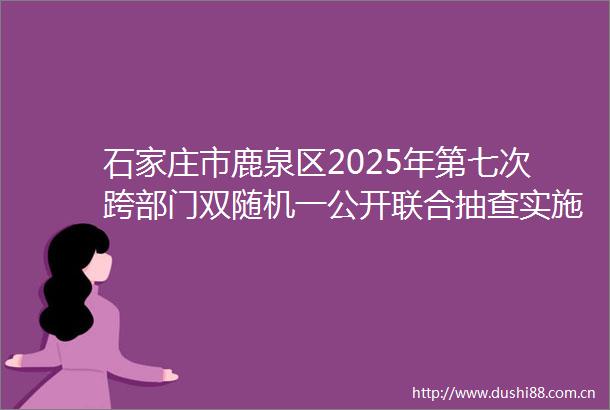石家庄市鹿泉区2025年第七次跨部门双随机一公开联合抽查实施方案