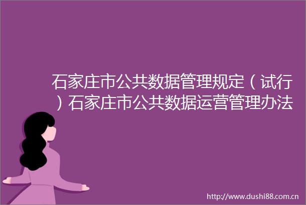 石家庄市公共数据管理规定（试行）石家庄市公共数据运营管理办法（试行）解读