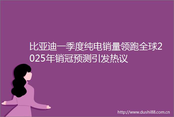 比亚迪一季度纯电销量领跑全球2025年销冠预测引发热议