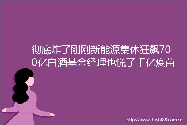 彻底炸了刚刚新能源集体狂飙700亿白酒基金经理也慌了千亿疫苗大白马集体闪崩华为传来大消息