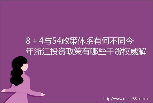 8＋4与54政策体系有何不同今年浙江投资政策有哪些干货权威解读