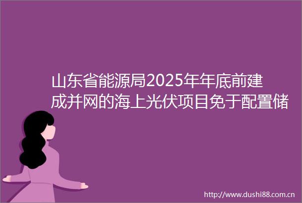 山东省能源局2025年年底前建成并网的海上光伏项目免于配置储能设施