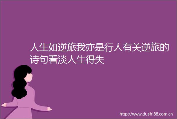 人生如逆旅我亦是行人有关逆旅的诗句看淡人生得失