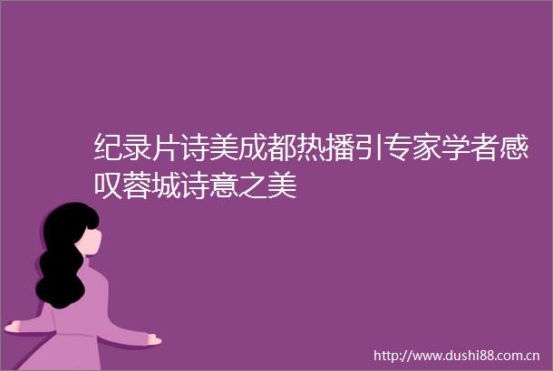 纪录片诗美成都热播引专家学者感叹蓉城诗意之美