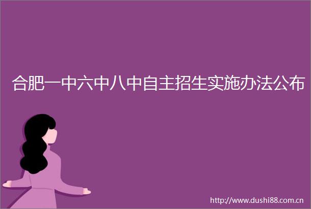合肥一中六中八中自主招生实施办法公布