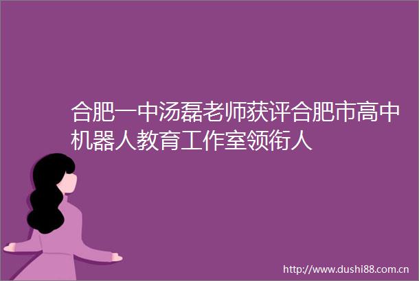 合肥一中汤磊老师获评合肥市高中机器人教育工作室领衔人