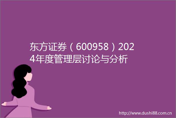 东方证券（600958）2024年度管理层讨论与分析