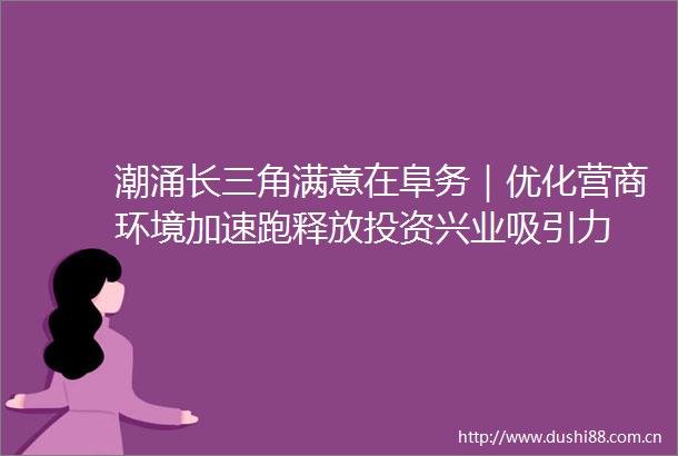 潮涌长三角满意在阜务｜优化营商环境加速跑释放投资兴业吸引力