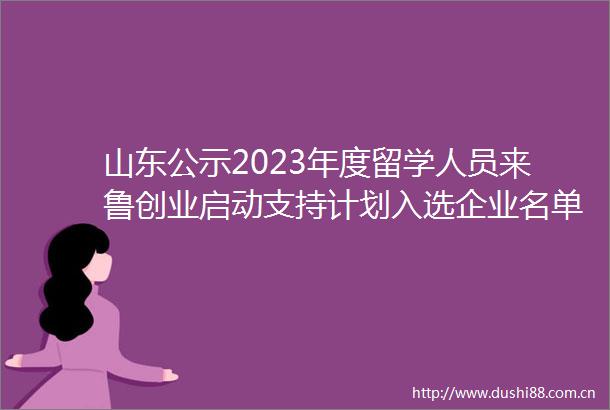山东公示2023年度留学人员来鲁创业启动支持计划入选企业名单