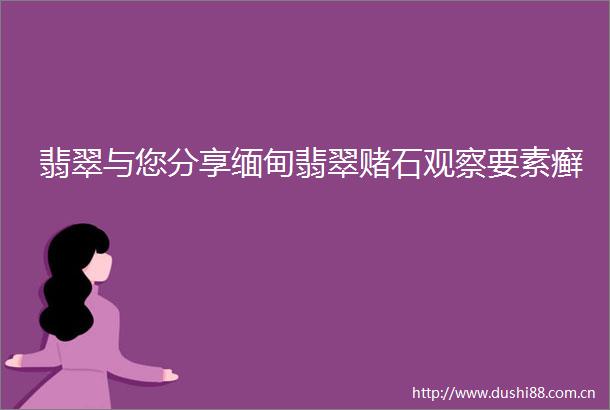 翡翠与您分享缅甸翡翠赌石观察要素癣