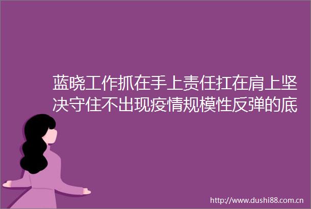 蓝晓工作抓在手上责任扛在肩上坚决守住不出现疫情规模性反弹的底线